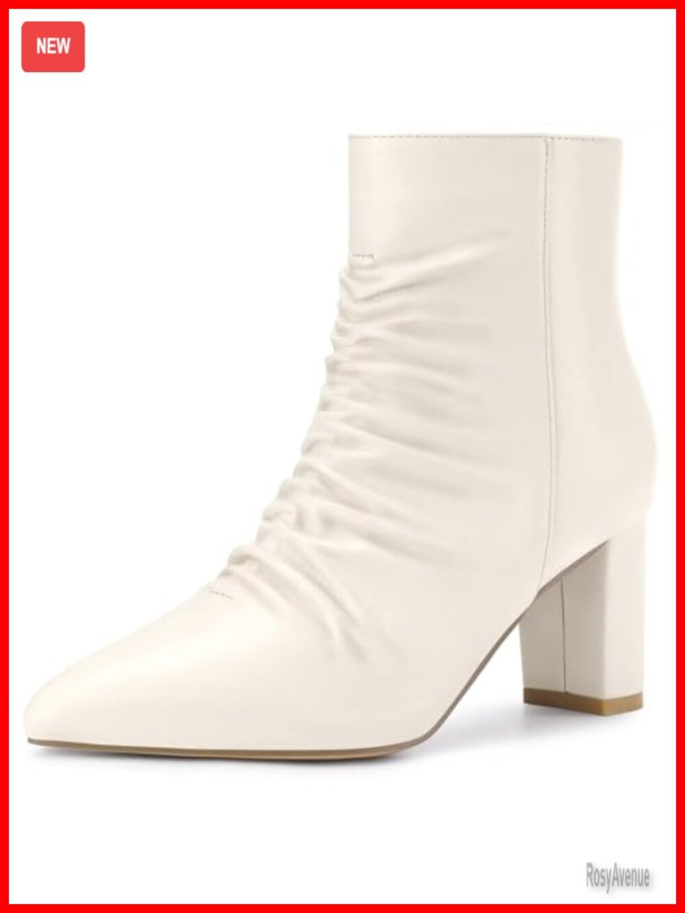 Faux Leather Ruched Ankle Boots Pointed Toe Chunky Heel Side Zip